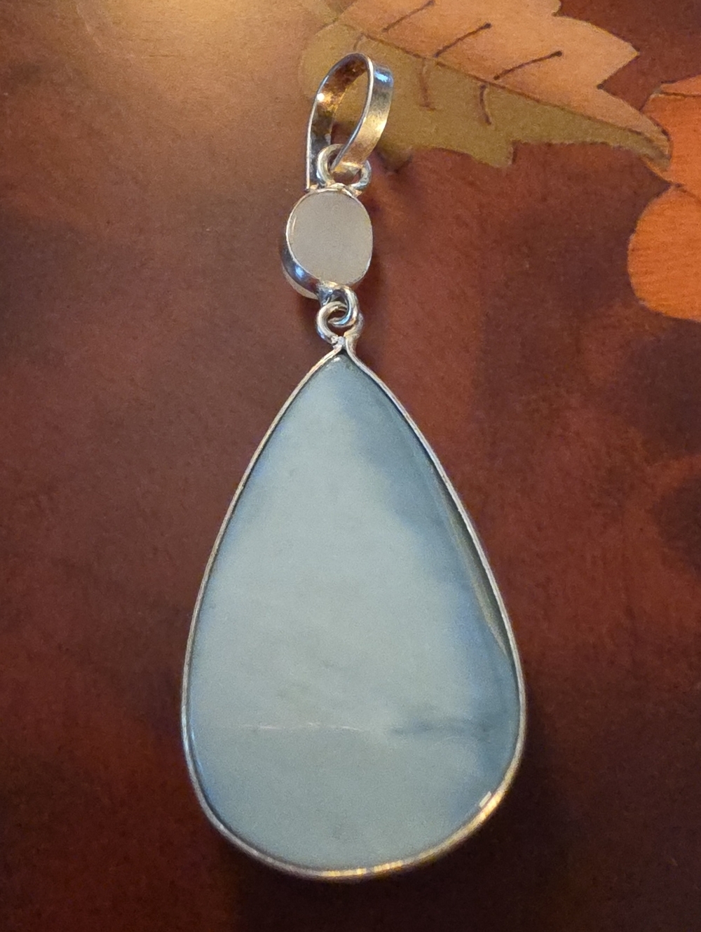 Sterling Silver Teardrop Blue And White Stone Pendant - Picture 2 of 3